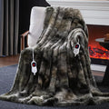 Guohaoi Heated Blanket Electric Throw, Soft Faux Rabbit Fur Electric Blanket with 10 Heating Levels 5 Sitting Timer Auto Off, Dual-Controller Heating Blankets, Machine Washable(90"×100" Dark Grey)
