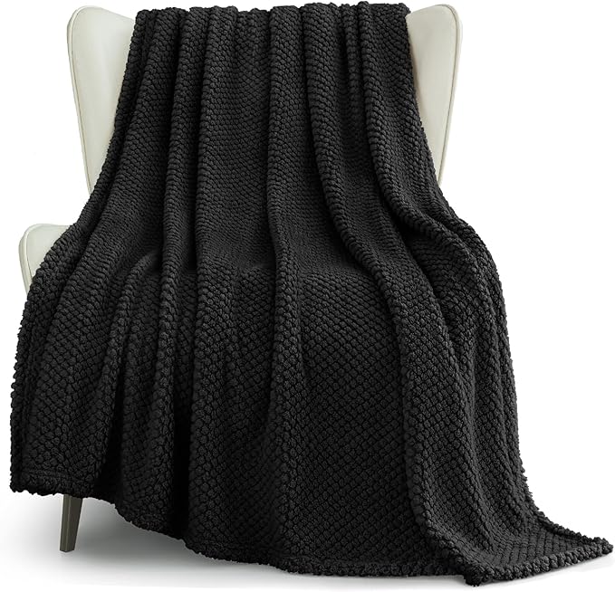 Whale Flotilla Extra Large Fuzzy Fleece Throw Blanket for Couch, 50x70 Inch Fluffy Warm Soft Jacquard Blankets for All Season, Lightweight and Cozy, Black