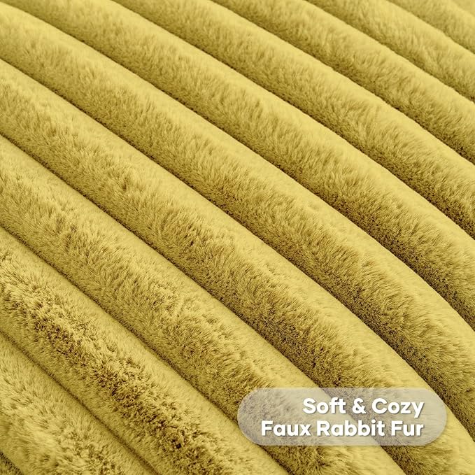 FUTEI Mustard Yellow Decorative Throw Pillow Covers Set of 2, 18x18 Inch Soft Fluffy Faux Fur Plush Striped Cushion Cases, Modern Home Decor for Couch Bed Living Room