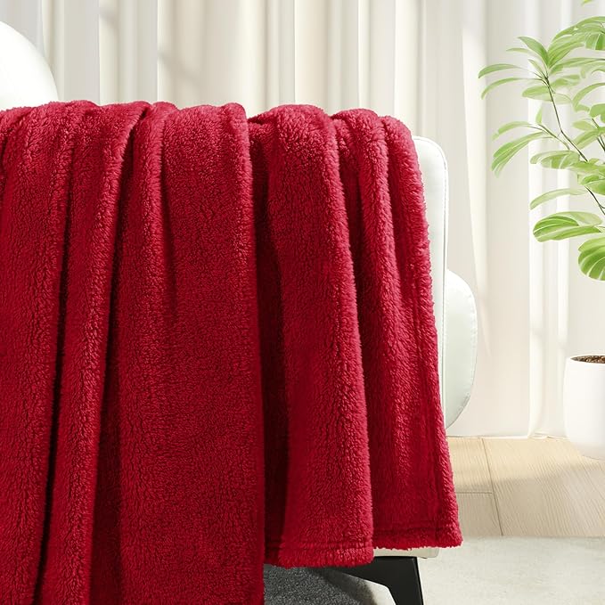 Exclusivo Mezcla Soft Fleece Throw Blanket for Couch, Super Soft Velvet Plush Fleece Blankets, Fuzzy Cozy and Warm for Winter, 50x60 Inches, Deep Red