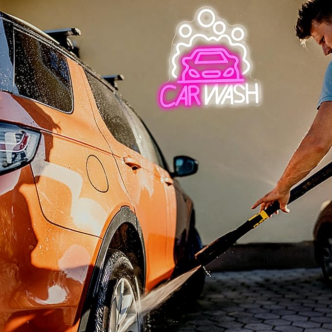 Car Wash Neon Sign for Wall Decor Car Neon Light Dimmable Sedan LED Light Sign for Party Gas Station Service Area Auto Repair Shop Car Show