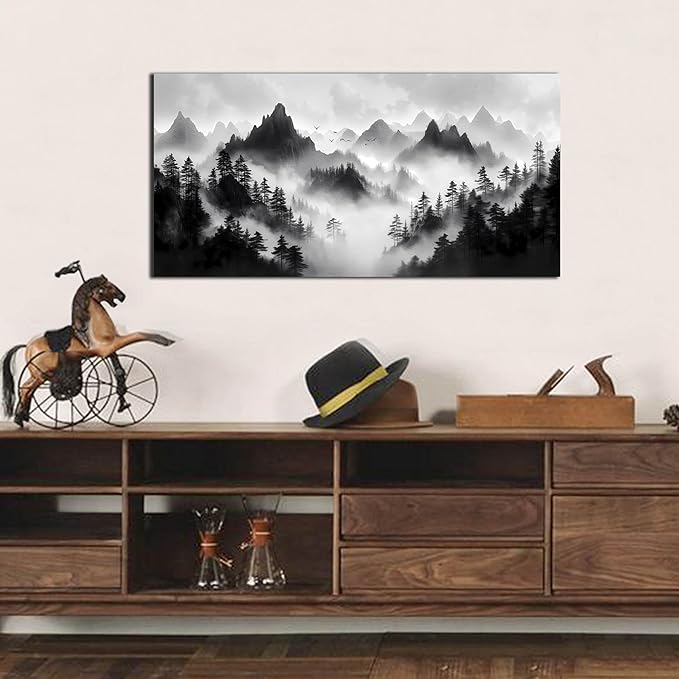 Black and White Forest Wall Art for Living Room - Natural Landscape Canvas Wall Art for Office - Bedroom Signs Wall Decor Above Bed Size 20" x 40"