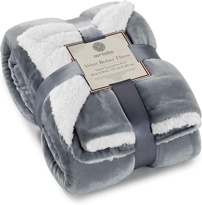 Genteele Sherpa Throw Blanket Super Soft Reversible Ultra Luxurious Plush Blanket, 60 x 80 inches, Gray/White