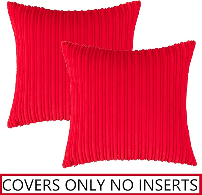 UGASA Nordic Solid Striped Velvet Pillow Covers Christmas Decor Simple Modern Sofa Cushion Cover Bed Velvet Square Pillowcase, 2 Pc, 20"x20",Red