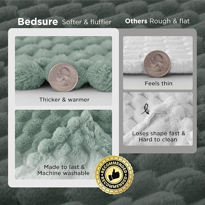 Bedsure Blanket Queen Size for Bed - 350GSM Fluffy Plush Bubble Blanket Queen Size for Home Room Decor, GentleSoft Cute Fleece Soft Cozy Gifts for Women Girls, Sage Green, 90x90 Inches