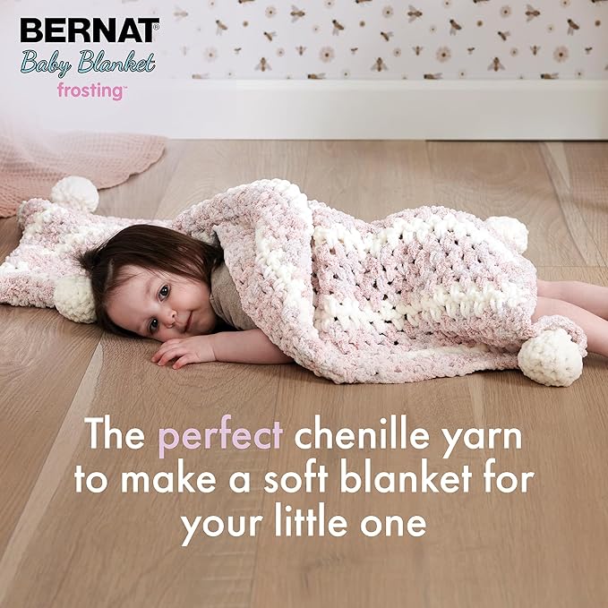 Bernat Baby Blanket Frosting Cozy Rosie Yarn - 1 Pack of 10.5oz/300g - Polyester - #6 Super Bulky - 220 Yards - Knitting, Crocheting, Crafts & Amigurumi, Chunky Chenille Yarn