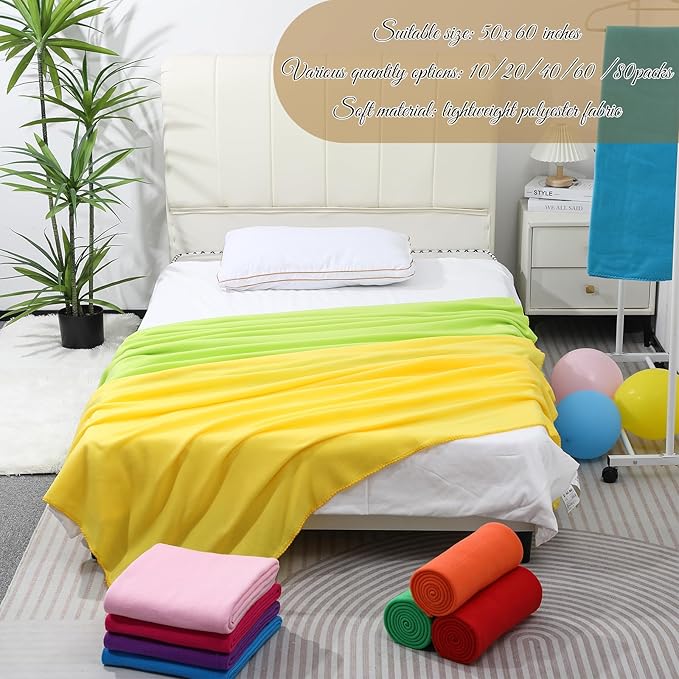 80PCS Bright Blankets Bulk 50 X 60, Soft Lightweight Throw Blanket Kit Cozy Blankets Bulk for Bed Sofa Couch Warm Pet Fleece Blanket Set for Wedding Homeless Home Office Travel Gift for Seasons