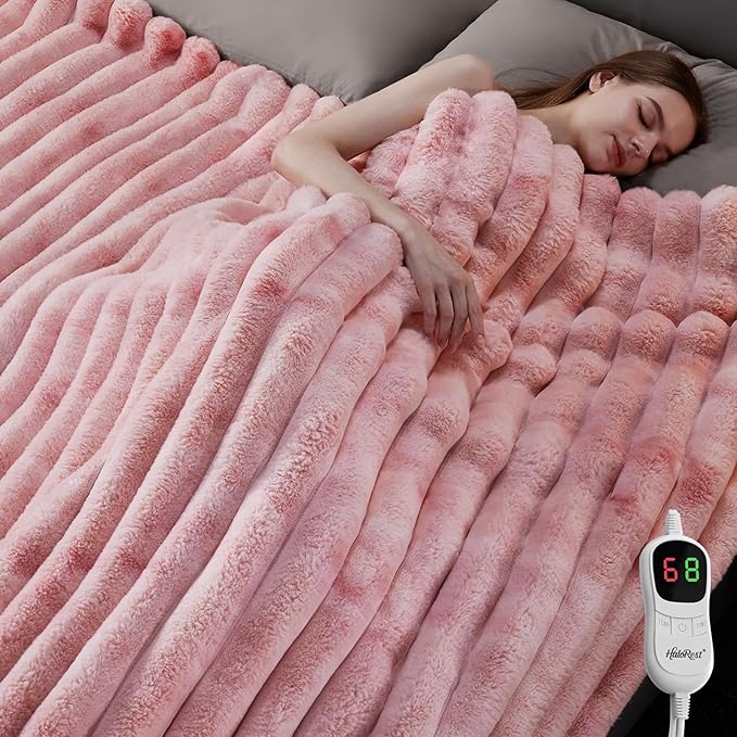 Heated Throw Blanket, Faux Fur Cozy Heating Blanket with Overheat Protection, 1/2/4/6/8 Hours Auto-Off 10 Heat Level, Machine Washable (72x84 I Inches, Tie-Dye Pink)