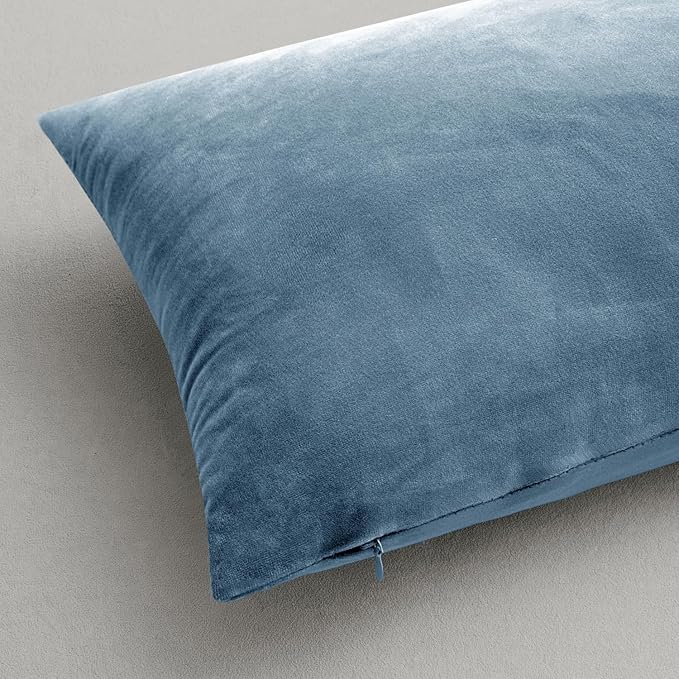 MIULEE Velvet Throw Pillow Covers 24x24 Inch Pack of 2,Soft Solid Euro Decorative Pillowcases Modern Luxury Home Decor for Bed Couch Sofa Bedroom Livingroom,Blue Gray