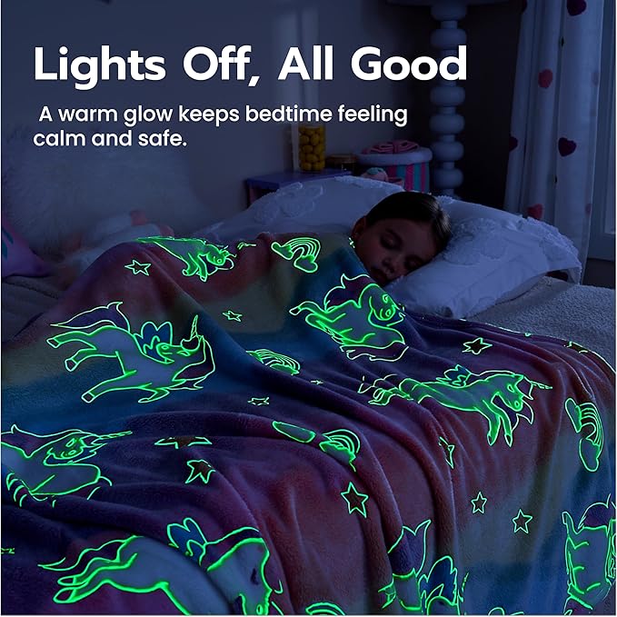 Joiedomi Glow in The Dark Blanket Unicorn Toys for Girls Age 2 3 4 5 6 7 8 9 10 11 12 Year Old Girl Gifts, Soft Cozy Flannel Kids Throw Blanket, Birthday Bedroom Decor 40"×60"