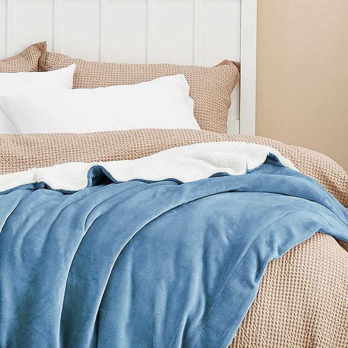 Bedsure GentleSoft Sherpa Fleece Twin Size Blanket for Couch, Non-Heated, Thick and Warm Throw for Women and Men, Soft Fuzzy Plush Twin Blanket for Winter, Washed Blue, 60x80 Inches