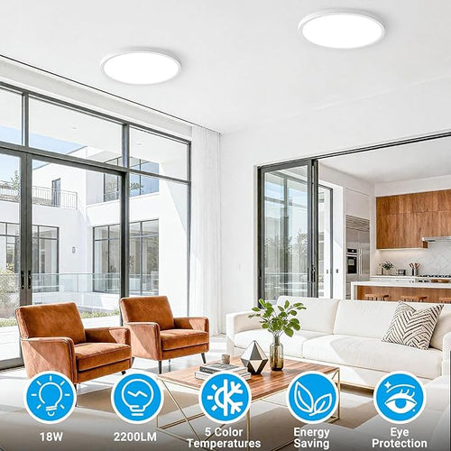 4 Pack LED Flush Mount Ceiling Light,9Inch 18W,3000K/3500K/4000K/5000K/6500K 5 Color Temperatures Ceiling Light Fixture for Kitchen Porch Hallway Bedroom Bathroom and Closet,White