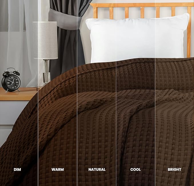 Utopia Bedding Brown 100% Cotton Waffle Blanket 300 GSM [Twin - 90x72 Inch] Soft Lightweight Breathable Bed Blanket for All Season