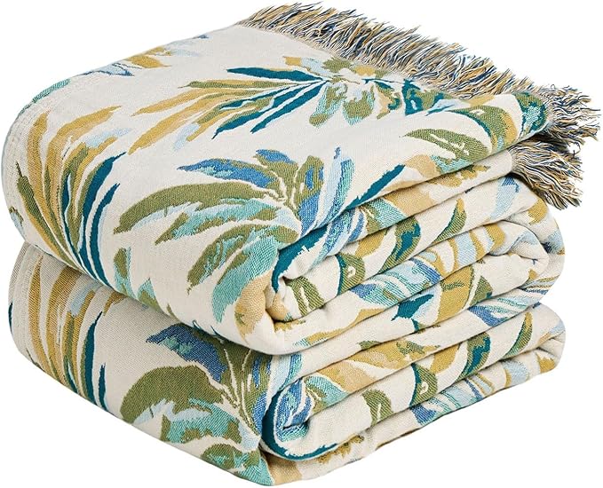 Boho Throw Blanket for Bed Cotton Spring Blankets Twin Size for Bedroom Living Room All Season Lightweight Leaves Embroidery Breathable Quilt for Couch Sofa Chair 60"x80" Home Decor
