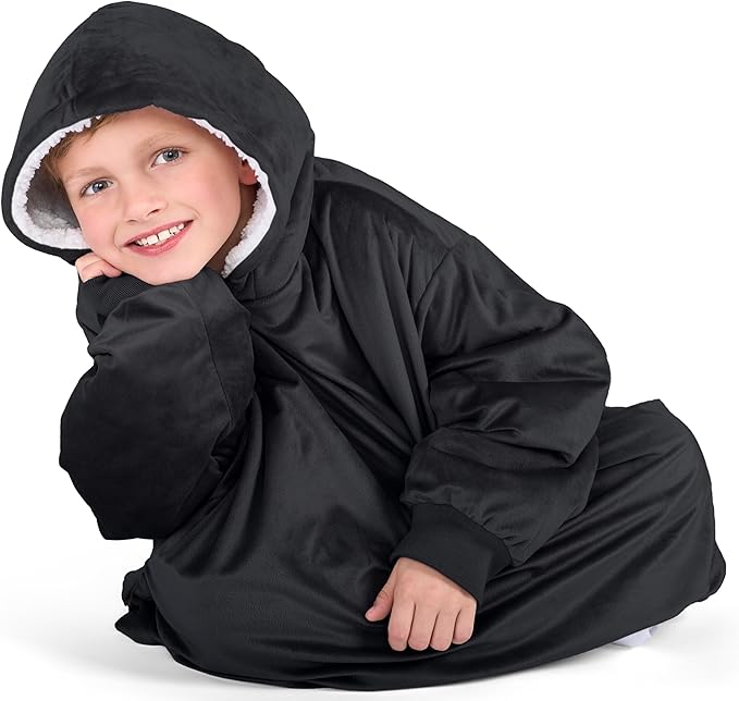 Bare Home Wearable Blanket Hoodie - Soft Plush Sherpa - Warm and Cozy - Oversized Wearable Blanket - Adult & Kid Sizes