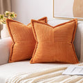 MIULEE Orange Decorative Throw Pillow Covers for Couch Bed Livingroom 20x20 Inch Set of 2 Boho Accent Throw Pllows Broadside Striped Patchwork Soft Corduroy Pillowcases