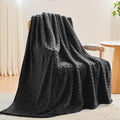 NEWCOSPLAY Super Soft Twin Blanket Black Premium Silky Flannel Fleece 3D Waffle Checkered Lightweight Bed Blanket All Season Use (Black, Twin(60"x80"))