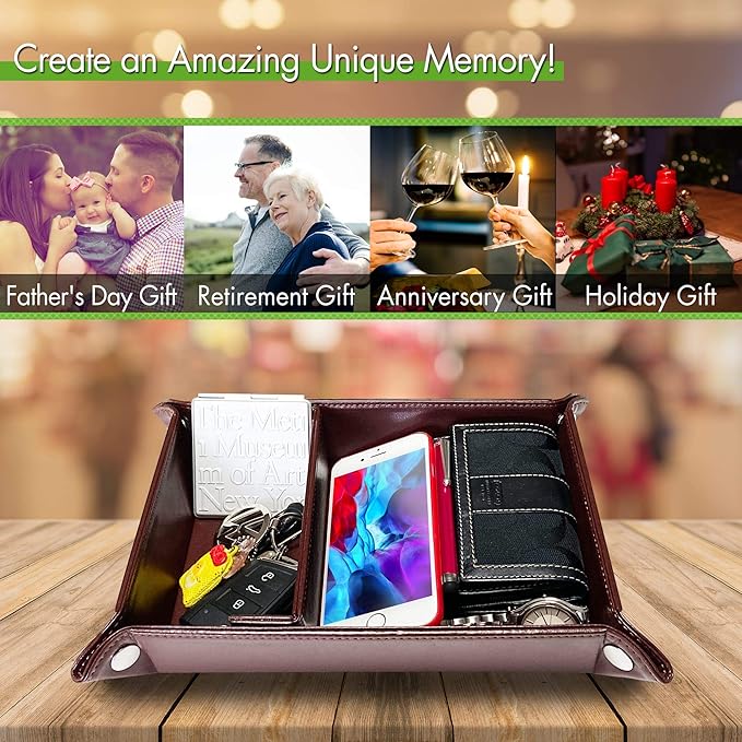 Valet Tray for Men and Women - PU Leather Nightstand Organizer with Desk Catchall Tray, Dresser Box for Keys, Jewelry