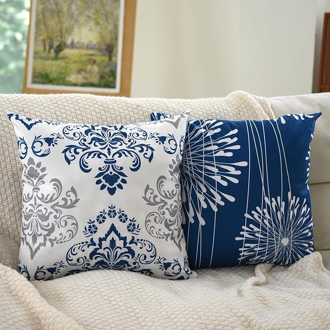 Coliuso Decorative Throw Pillow Covers 16x16 Set of 4, Blue Modern Simple Square Pillow Case Cushion Cover for Sofa Couch Farmhouse Living Room (Blue, 16"x16")