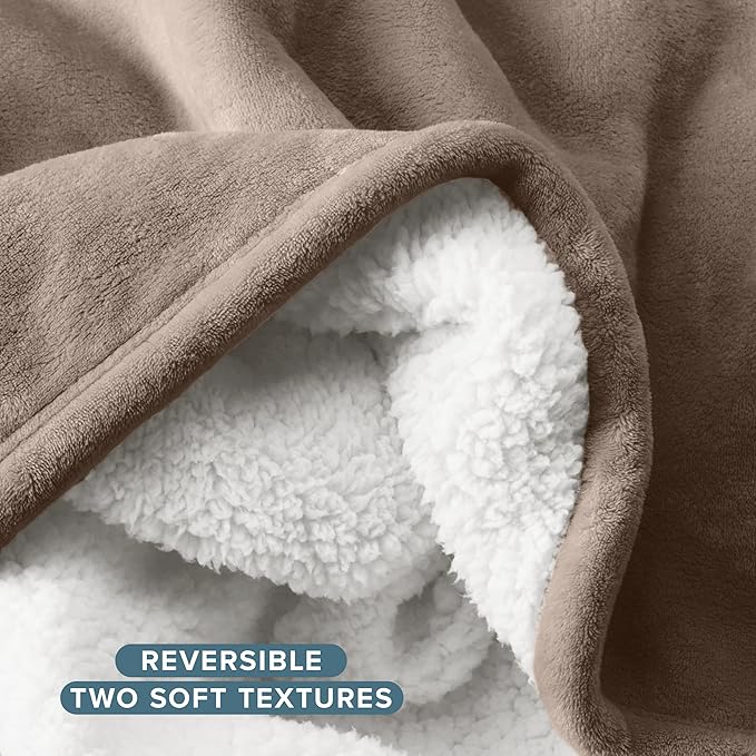 Bare Home Sherpa Fleece Blanket - Full/Queen Size - Blanket for Bed, Sofa, and Couch - Warm & Lightweight - Fluffy & Soft - Reversible (Full/Queen, Taupe)