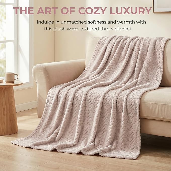 Exclusivo Mezcla Twin Blanket for Bed, Cozy Lightweight Fleece Blankets for All Season, Decorative Giftable Fuzzy Plush Wave Textured Suitable for Women, Men, Camel, 90x66 Inches