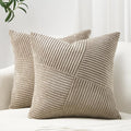 Topfinel Lightbrown Throw Pillow Covers 20x20 Inch Set of 2 Modern Farmhouse Home Decor Pillow Covers for Spring Sofa Living Room Couch Bed Soft Corduroy Textured Boho Striped Patchwork Cushion Cases