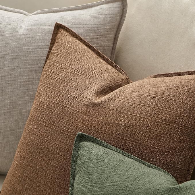 MIULEE Euro Sham Pillow Covers for Bed 24x24, 2 Pack Brown Thick & Textured Decorative Throw Pillow Covers, Neutral Linen Cushion Cases, Modern Farmhouse Home Decor, No Filling