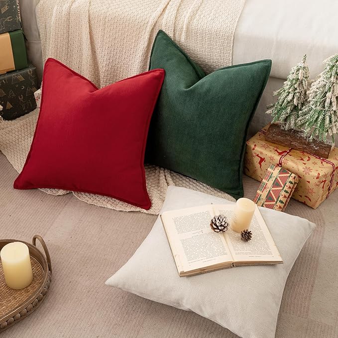 MIULEE Pack of 2 Red Decorative Pillow Covers 20x20 Inch Soft Chenille Luxurious Couch Throw Pillows Farmhouse Cushion Covers with Elegant Design for Sofa Bedroom Living Room Home Decor
