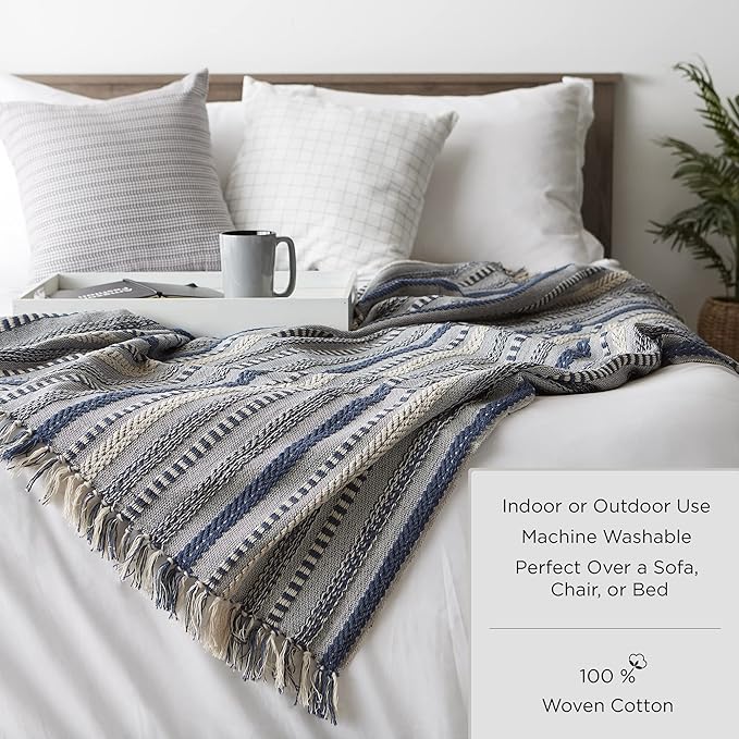 DII Buffalo Check Collection Rustic Farmhouse Throw Blanket with Tassles, 50x60, Red/White