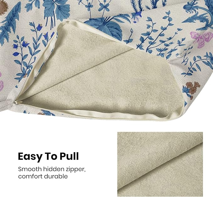 AEIOAE Summer Pillow Covers 18x18 Inch Set of 2,Blue Wild Flower Plant Throw Pillows Case,Seasonal Floral Outdoor Decorative Square Linen Farmhouse Decor Cushion Covers for Home Sofa Bed Couch
