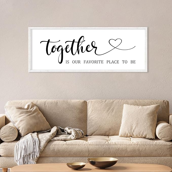 YWJKWLGS Together Is My Favorite Place to Be Sign Master Bedroom Wall Decor Above Bed 40x15 Inch Love Quotes Wall Art Large Rustic Modern Wood Framed for Couplesn (White)