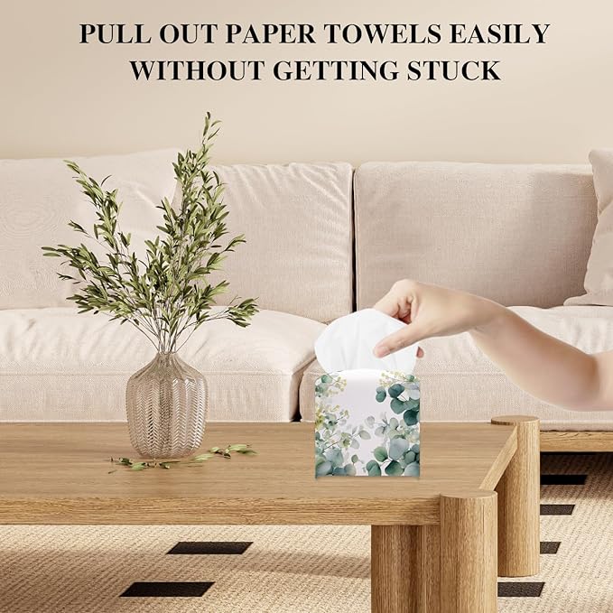 Flowers and Leaves Tissue Box Cover, Watercolor Green Tissue Holder Square with Bottom Belt for Home Bathroom Office Vanity Countertop, Housewarming Gifts Ideas for Women Friends Mom Bestie -02