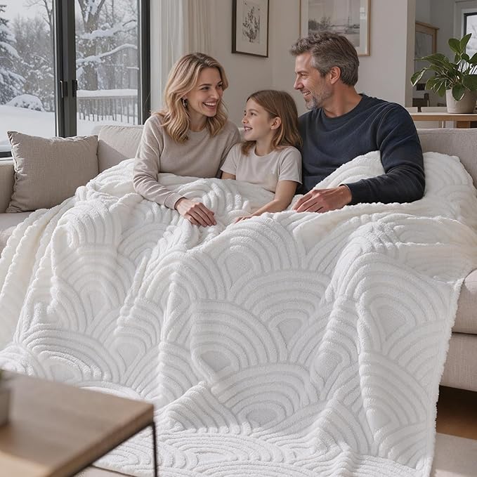 Joiedomi Queen Size Blanket for Bed, Soft White Fleece Blankets Gifts for Women Mom Girls, 280GSM Cozy Cute Soft Throw Home Room Decor Aesthetic Gifts 90x90 Inches