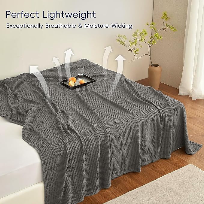 PHF Lightweight Waffle Weave Blanket Queen Size, Breathable & Ultra Soft, 90"x 90" Soft & Cozy Thin Blanket for All Season & Hot Sleepers, Bed, Home Decor - Grey