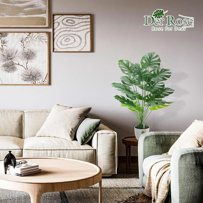 Der Rose 28" Fake Plants Large Artificial Monstera Faux Potted Plants Indoor Tall Tree for Living Room Decor
