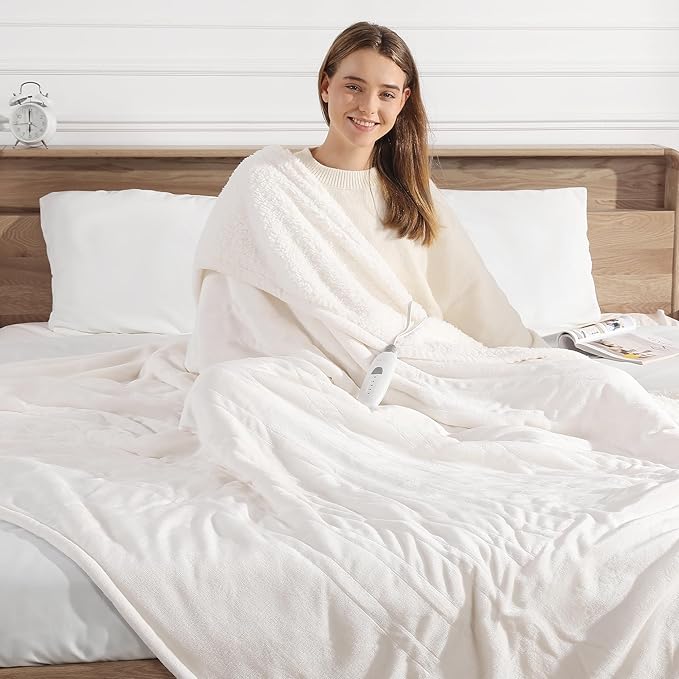 Twin Heated Blanket 62''X84'' Electric Blanket Twin Size - Soft Warm Heating Blanket with 5 Heating Level & 10 Hour Auto Off, ETL Certified & Machine Washable for Grandma Gifts(Cream White)