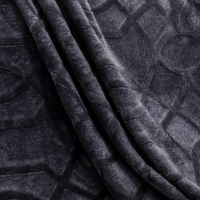Soft Cozy Fleece Twin Blanket, 60x80 Inches – Lightweight Plush Blanket for Couch, Fuzzy 3D Jacquard Design, for Sofa, Bed & Travel - Dark Grey