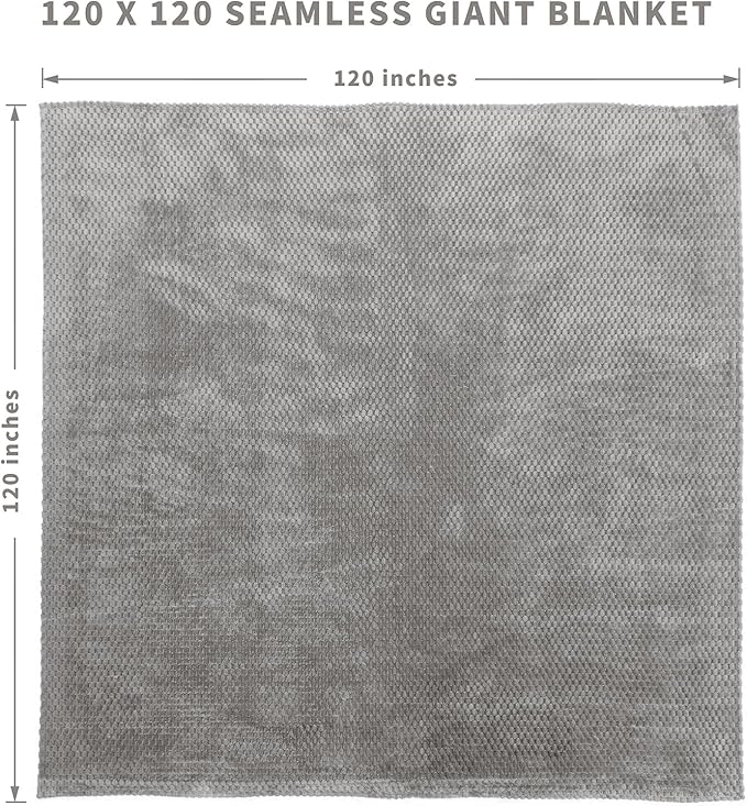 FY FIBER HOUSE Oversized King Blanket 120" x120" Seamless Extra Large Bed Blanket 10' x 10' Super Soft Plush Fuzzy Huge Blankets for Couch Office Sofa, Light Grey