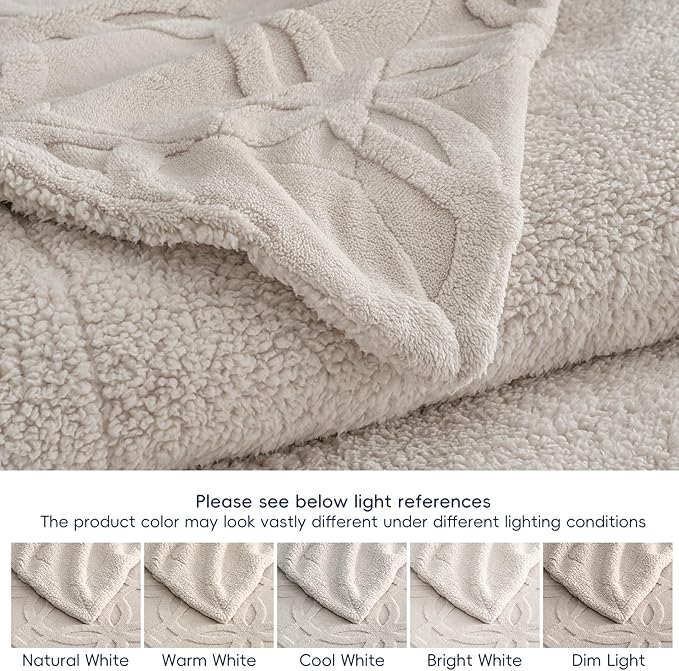 PHF Soft Sherpa Fleece Blanket Queen Size for Bed, 510GSM Fleece Lightweight Yet Warm Blanket, No Shed No Pilling, 90" x 90", Tufted Jacquard Cozy Thick Bed Throw for Home Decor Gift, Oak