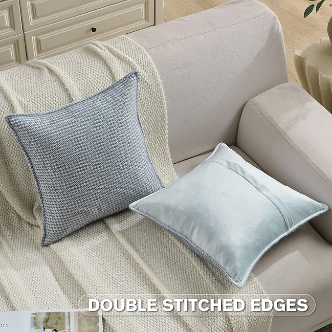 FUTEI Grey Blue Decorative Throw Pillow Covers 24x24 Inch Set of 2,Soft Houndstooth Gingham Textured European Cushion Case,Modern Home Decor for Couch Bed Living Room