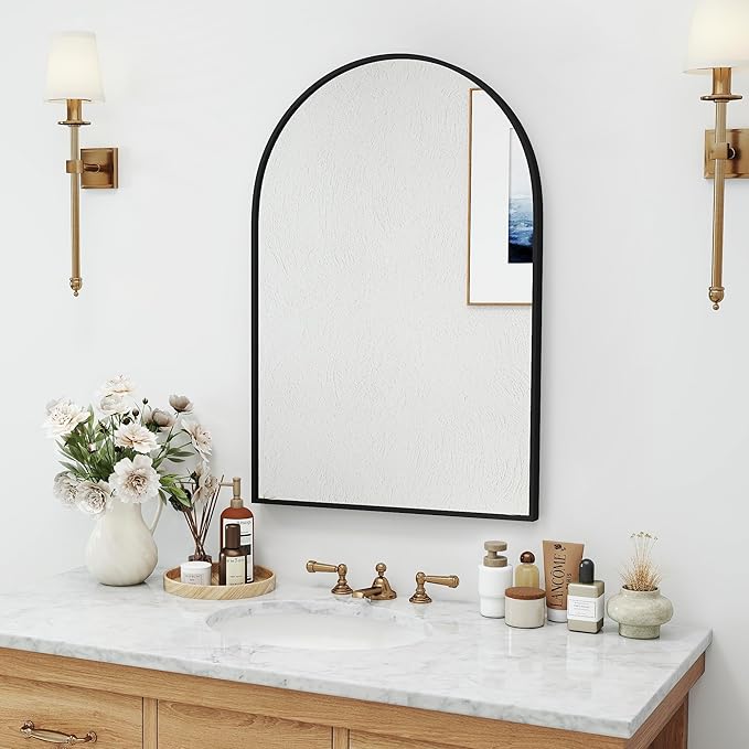 30x20 Arch Mirror Rectangle Wall Mounted Hanging or Against Wall Aluminum Alloy Metal Frame Dressing Make-up Mirrors for Entryway Bedroom Bathroom Living Room 30 20 inch Black