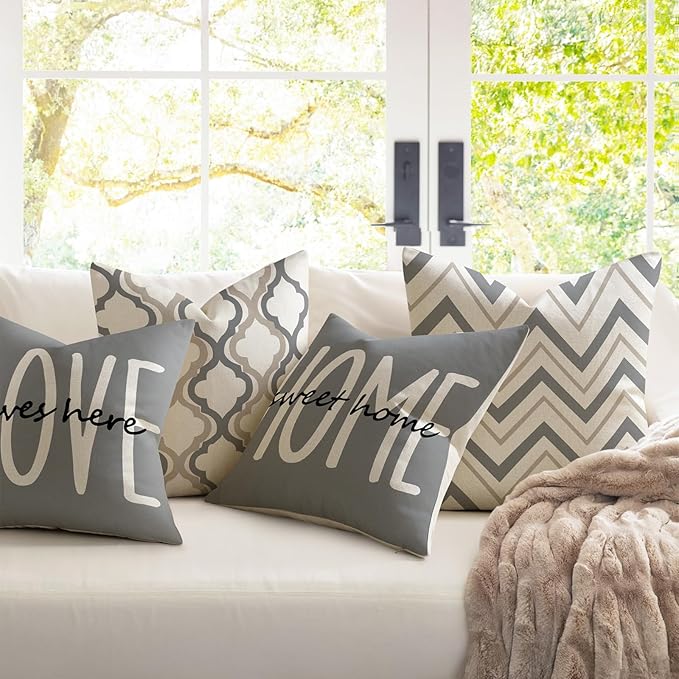 YCOLL Farmhouse Pillow Covers 20x20 Set of 4 Throw Pillow Covers Rustic Linen Decorative Pillows Square Cushion Covers for Couch Sofa Bedroom Home Decor