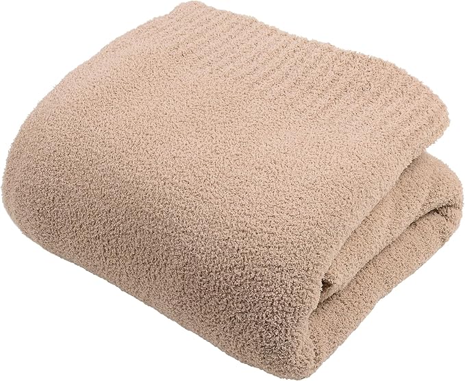 JOOJA Dusty Rose Fuzzy Knitted Blanket, Soft Plush Queen Size for Bed, Cozy Lightweight Blanket for All Seasons, Dusty Rose, 90x90