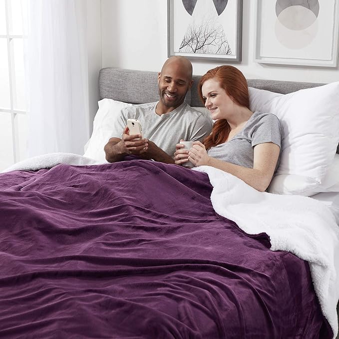 Genteele Sherpa Throw Blanket Super Soft Reversible Ultra Luxurious Plush Blanket, 60 x 80 inches, Rich Purple/White