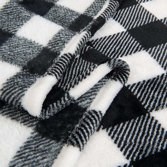 BEDELITE Plaid Fleece Throw Blanket for Couch, Black & White Checkered Flannel Blanket, Cozy & Soft Buffalo Plaid Decor Blanket for Women, Men, 50"x60"