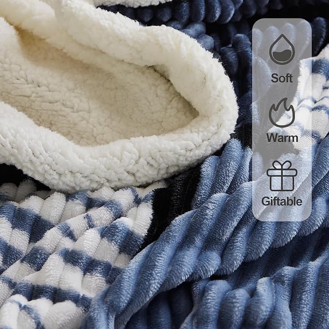 Sherpa Fleece Throw Blanket for Couch, Fluffy Plush Warm Fuzzy Blanket for Women and Men, Cozy Thick Soft Twin Blanket for Bed, Black-White, 60x80 Inches