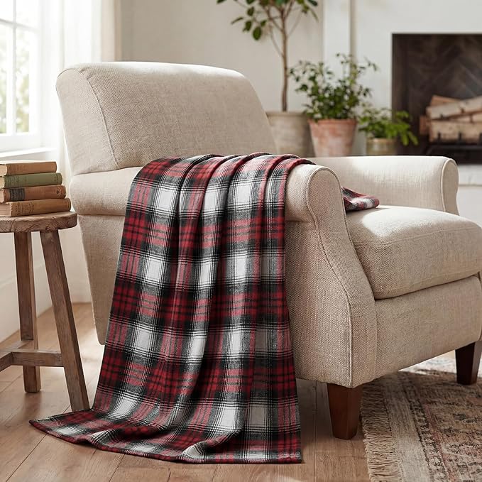 Horaldaily Red Grey Farmhouse Plaid Spring Decorative Blanket Throw, Spring Summer Rustic Soft Lightweight Blanket for Couch Sofa Bed Lounging Decoration, Ideal Gifts for Kids Adults Self, 50x60