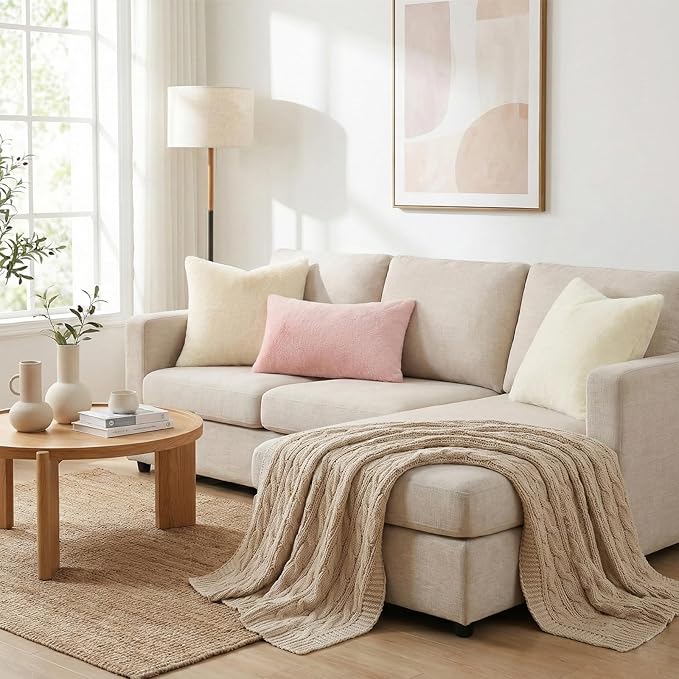 Pallene Faux Fur Plush Spring Throw Pillow Covers 18x18 Set of 2, Soft Fluffy Couch Pillow Covers for Living Room, Cream White