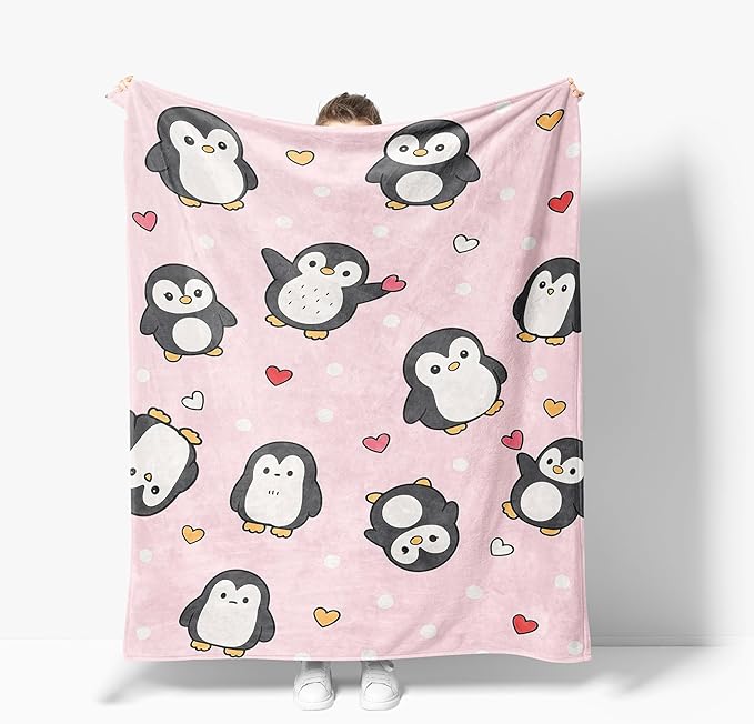 Penguin Throw Blanket Soft Warm Cozy Cute Penguins Blankets Fuzzy Plush Fleece Penguin Blanket Gifts for Couch Bed Sofa Home Decor 40''X50''