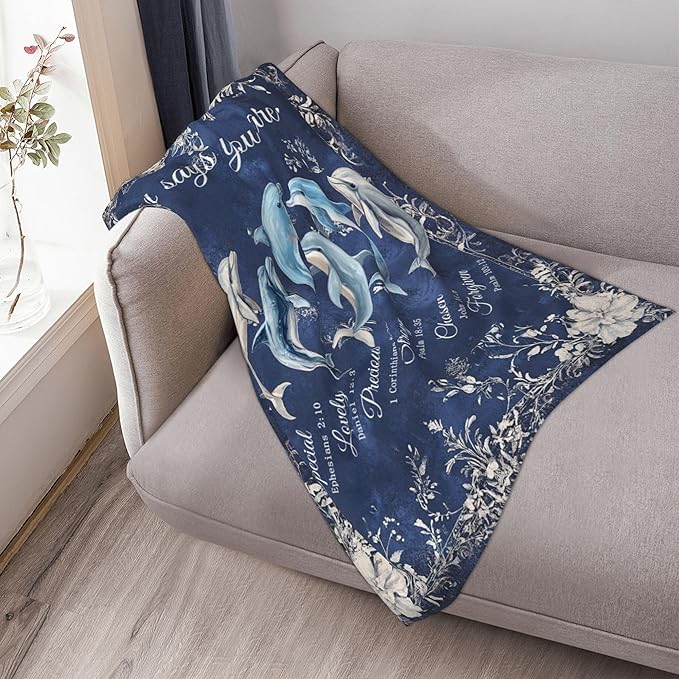 Dolphin Throw Blanket God Says You are Soft Warm Cozy Christian Scripture Dolphins Blankets Religious Bible Verse Fuzzy Plush Fleece Dolphin Blanket Nautical Ocean Gifts for Home Decor 40''X50''